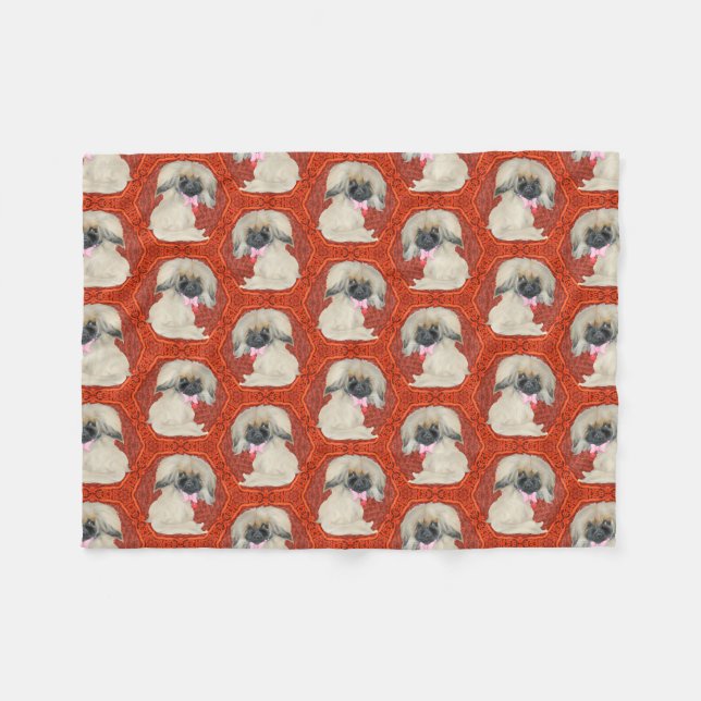 Cute Little Pekingese Dogs Fleece Blanket (Front (Horizontal))