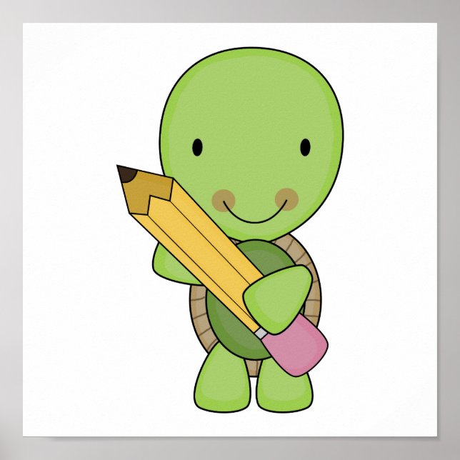cute little pencil turtle poster (Front)
