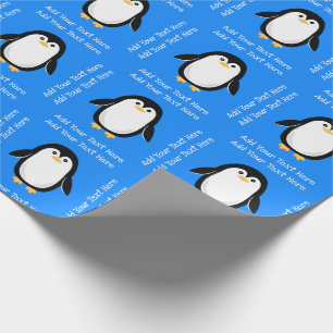 Cute Little Penguin Blue Birthday Wrapping Paper