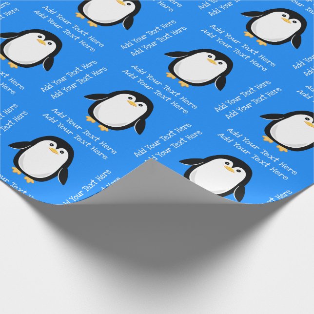Cute Little Penguin Blue Birthday Wrapping Paper (Corner)