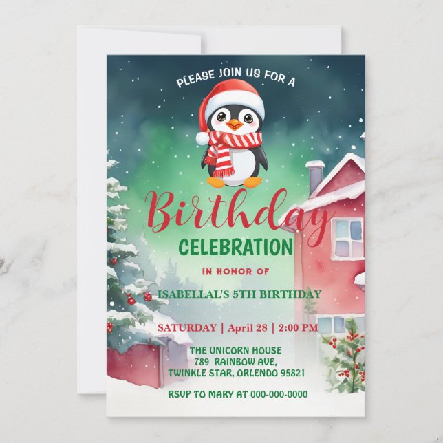 Cute Little Penguin Christmas Holiday birthday boy Save The Date (Front)