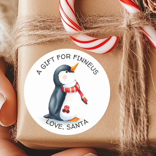 Cute Little Penguin Christmas to and from Classic Round Sticker (Creator Uploaded)