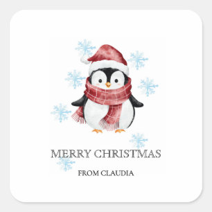 Cute Little Penguin Personalised Christmas Gift  Square Sticker