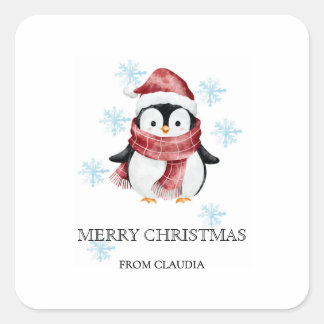Cute Little Penguin Personalised Christmas Gift  Square Sticker
