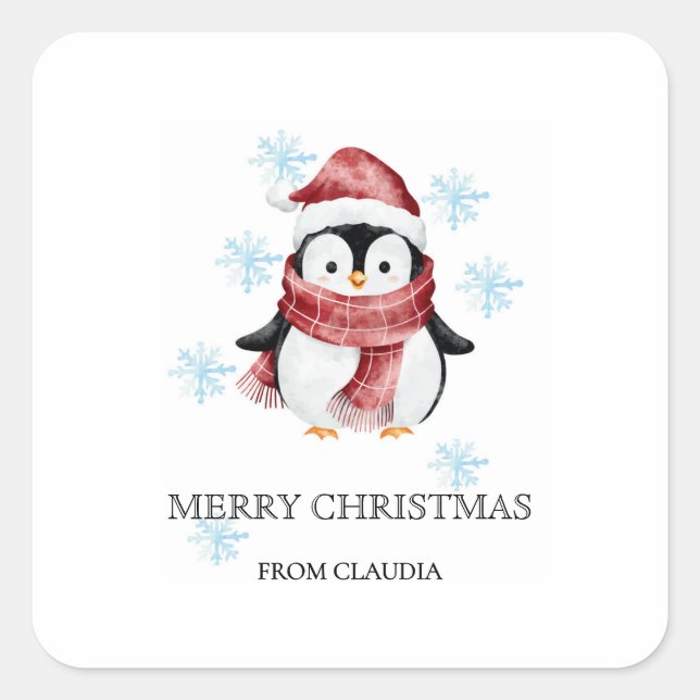 Cute Little Penguin Personalised Christmas Gift  Square Sticker (Front)