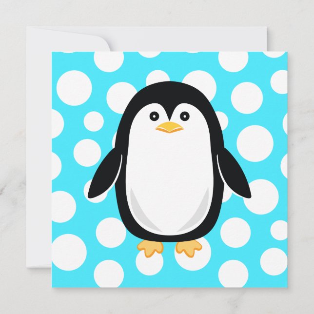 Cute Little Penguin Polka Dot Black Tie Party Invitation (Back)