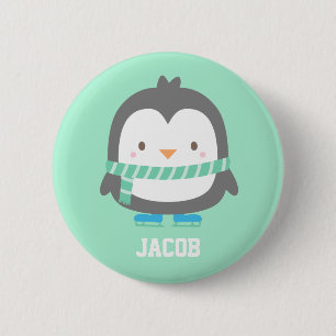 Cute Little Penguin with Winter Scarf For Boys 6 Cm Round Badge