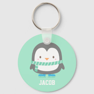 Cute Little Penguin with Winter Scarf Personalised Key Ring