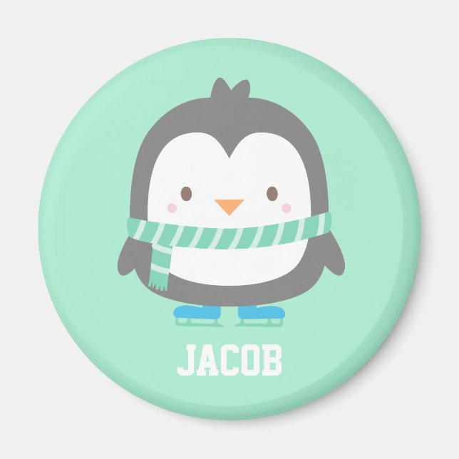 Cute Little Penguin with Winter Scarf Personalised Magnet (Front)