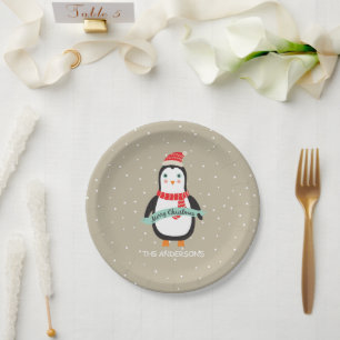 Cute little Penquin "Merry Christmas" Personalised Paper Plate