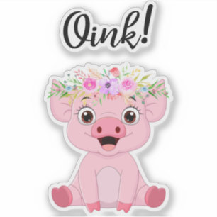 Cute Little Pig with a Floral Crown