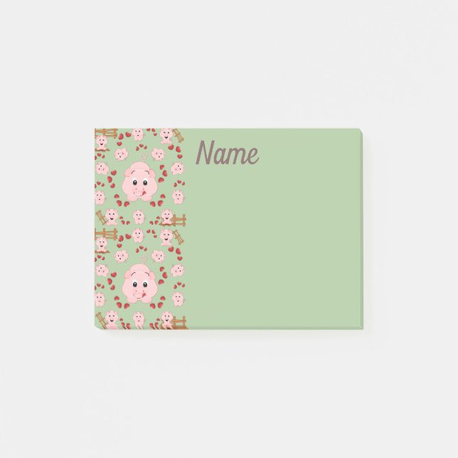 Cute Little Piggies and Hearts Pattern Post-it Notes (Front)