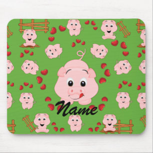 Cute Little Piggies and Hearts Pattern Print Mouse Pad