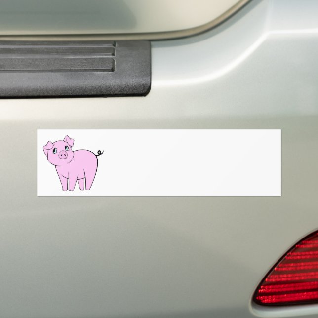 Cute Little Piggy (Baby Pig) - Pink Black Bumper Sticker (On Car)