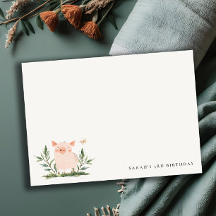 Cute Little Piggy Foliage Butterfly Kids Birthday Card