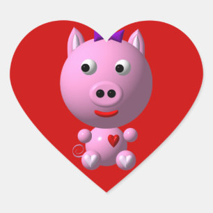 Cute little piggy with hearts and bow! heart sticker