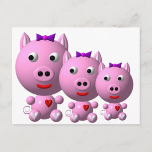 Cute little piggy with hearts and bow! postcard