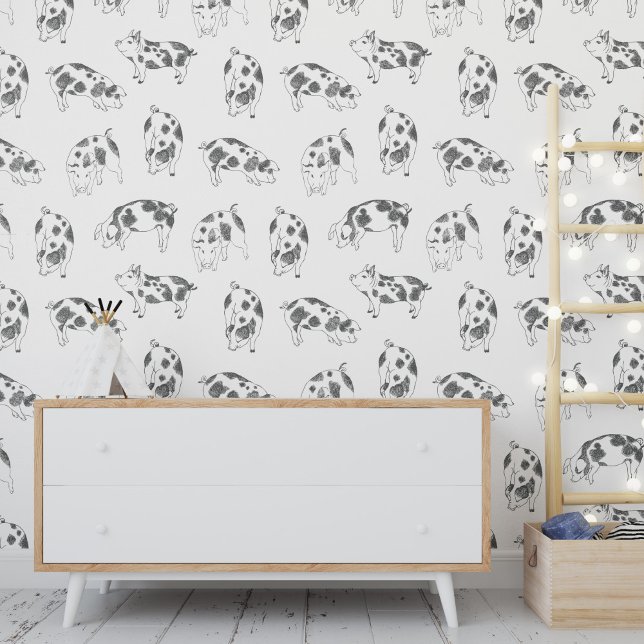 Cute Little Pigs Pattern Black White Drawing Wallpaper (Creator Uploaded)