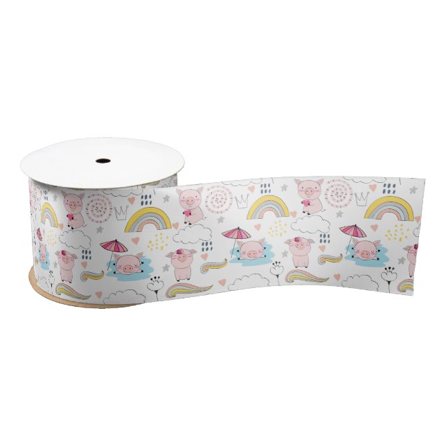 Cute Little Pigs Satin Ribbon (Spool)
