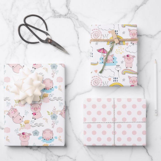 Cute Little Pigs Wrapping Paper Sheet (Front)