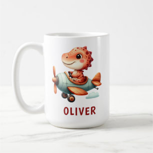 Cute Little Pilot Dinosaur Flying Aeroplane Coffee Mug