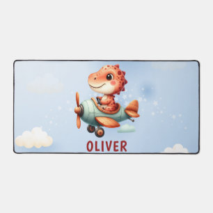 Cute Little Pilot Dinosaur Flying Aeroplane Desk Mat