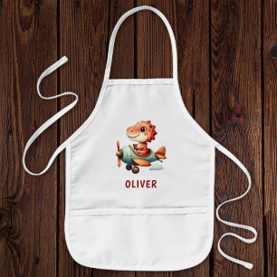 Cute Little Pilot Dinosaur Flying Aeroplane Kids Apron