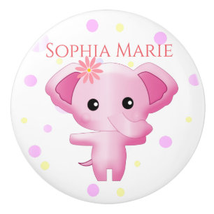 Cute Little Pink Baby Girl Elephant Ceramic Knob