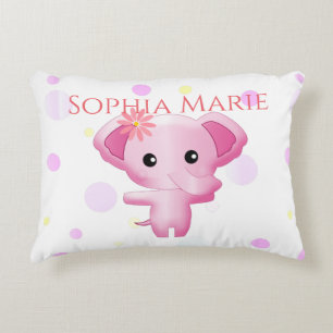 Cute Little Pink Baby Girl Elephant Decorative Cushion