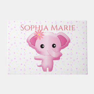 Cute Little Pink Baby Girl Elephant Doormat