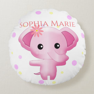 Cute Little Pink Baby Girl Elephant Round Cushion