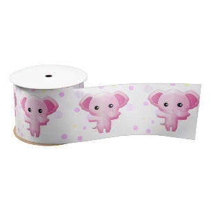 Cute Little Pink Baby Girl Elephant Satin Ribbon