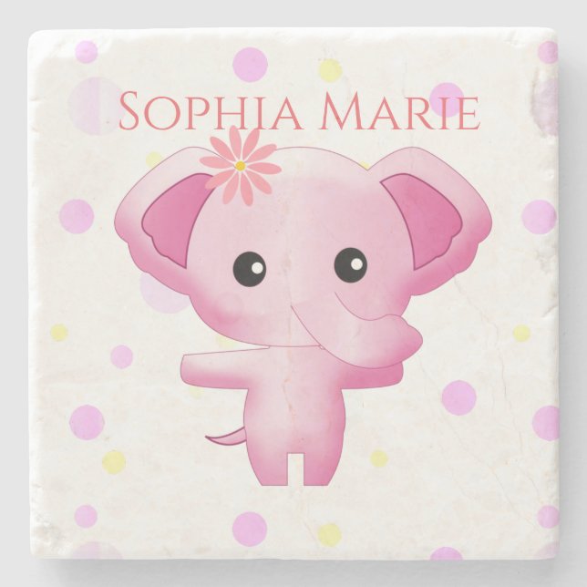 Cute Little Pink Baby Girl Elephant Stone Coaster (Front)