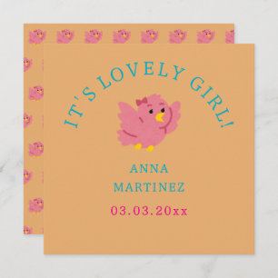 Cute Little Pink Bird Theme Girl Baby Shower Invitation