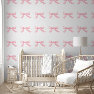 Cute Little Pink Bows Baby Girl Nursery Wallpaper