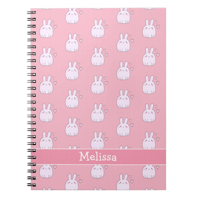 Cute Little Pink Bunnies Aqua Kids Notebook (Front)