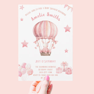 Cute Little Pink Bunny in a Balloon Baby Shower Invitation