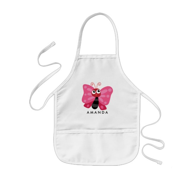 Cute Little Pink Butterfly Personalised Kids Apron (Front)