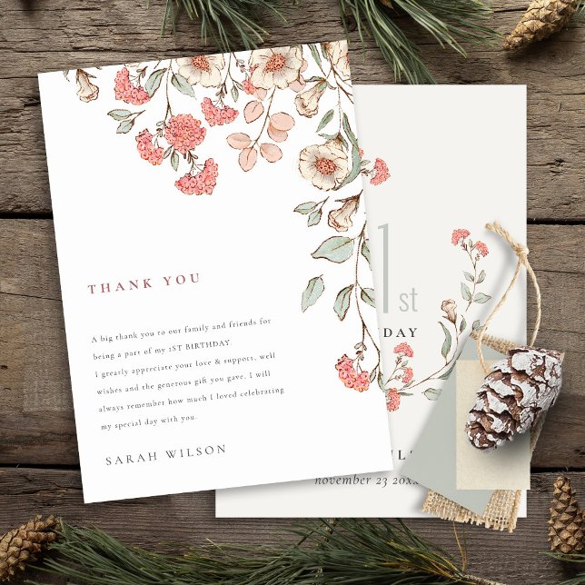 Cute Little Pink Flower Wreath Baby Girl Birthday Thank You Card (Creator Uploaded)