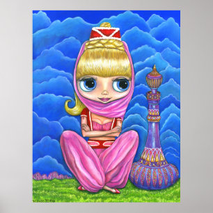 Cute Little Pink Genie Girl & Purple Magic Bottle Poster