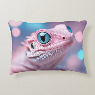 Cute Little Pink Lizard with Big Blue Eyes Decorative Cushion