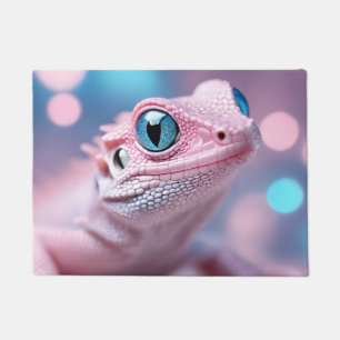 Cute Little Pink Lizard with Big Blue Eyes Doormat