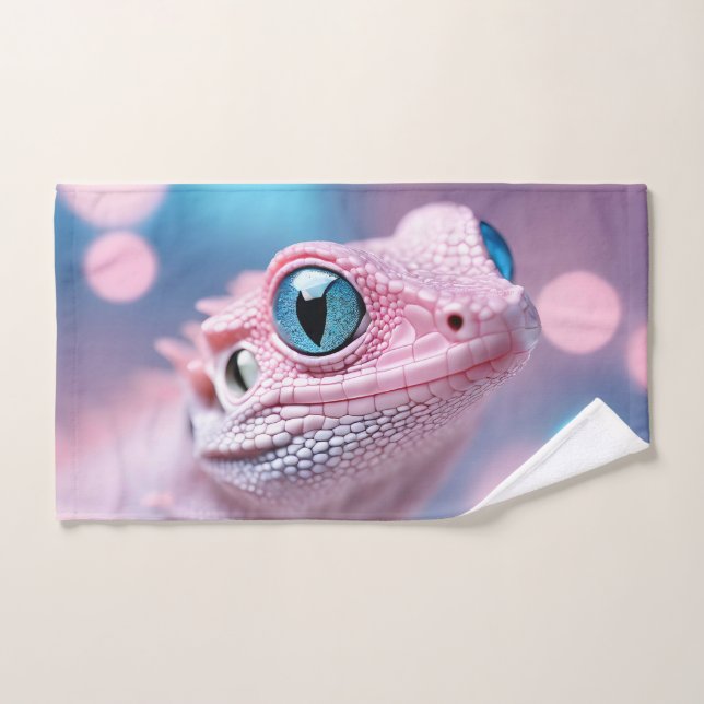 Cute Little Pink Lizard with Big Blue Eyes Hand Towel (Hand Towel)