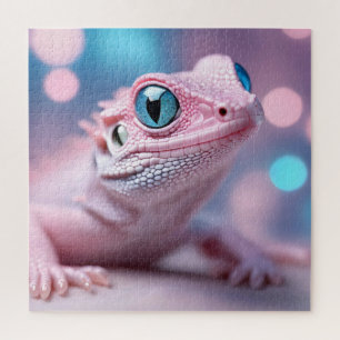 Cute Little Pink Lizard with Big Blue Eyes Jigsaw Puzzle