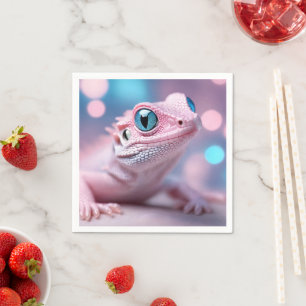 Cute Little Pink Lizard with Big Blue Eyes Napkin