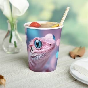 Cute Little Pink Lizard with Big Blue Eyes Paper Cups