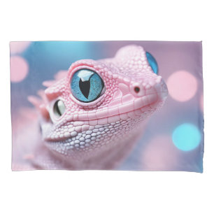 Cute Little Pink Lizard with Big Blue Eyes Pillowcase