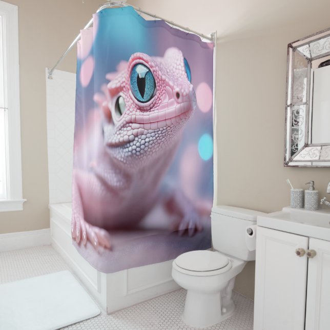 Cute Little Pink Lizard with Big Blue Eyes Shower Curtain (In Situ)