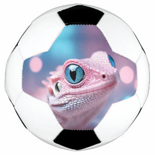 Cute Little Pink Lizard with Big Blue Eyes Soccer Ball