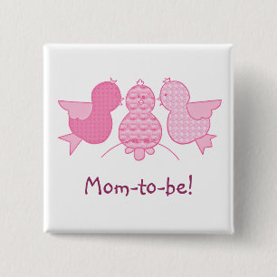 Cute Little Pink Mum to be, Birds Baby Shower 15 Cm Square Badge